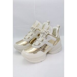 MICHAEL KORS OLYMPIA CRYSTAL EMBELLISHED TRAINER SNEAKERS Pale Gold  6.5 Chunky
